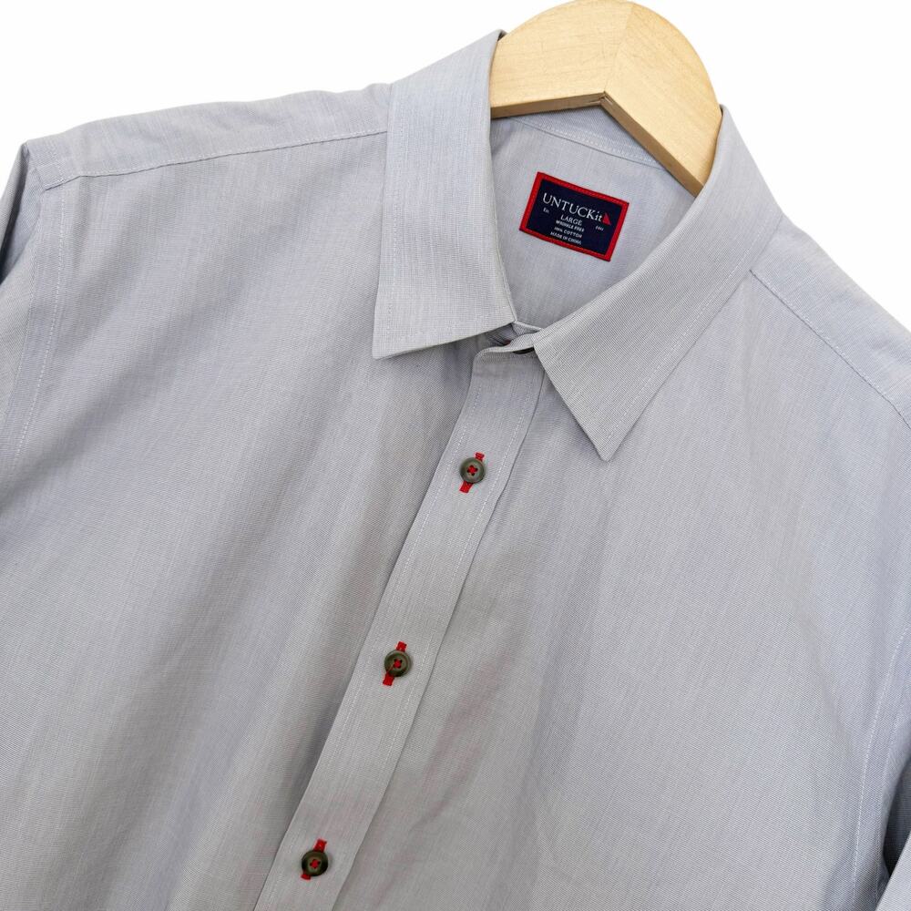 Untuckit Gray Wrinkle Free Cotton Long Sleeve Button Down Sz L